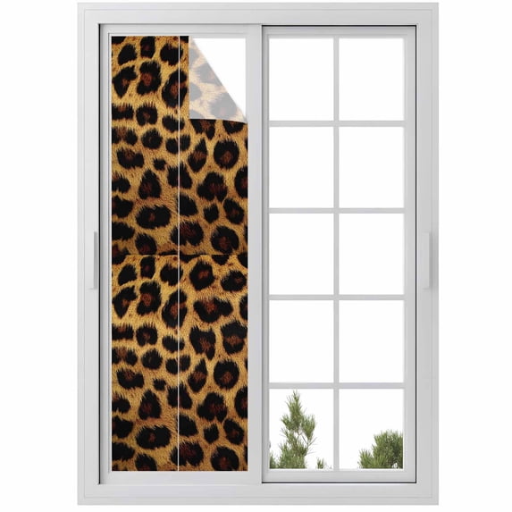 Fashion Wild Animal Window Privacy Film Vintage Brown Leopard Print Decorative Glass Window Film UV Blocking Static Cling Non-Adhesive Sticker Covering for Home Door 17.7 x 78.7 inches