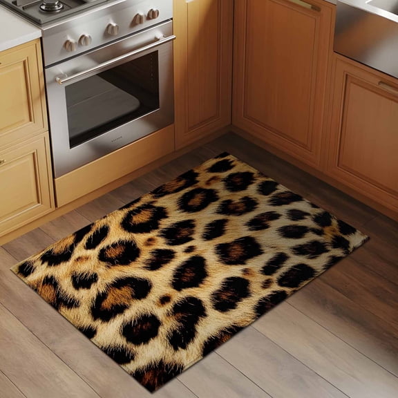 Fashion Wild Style 2x3 Rug for Entryway Front Door Kitchen Sink Area, Vintage Brown Leopard Print Low Pile Washable Non Slip Rectangle Area Rug