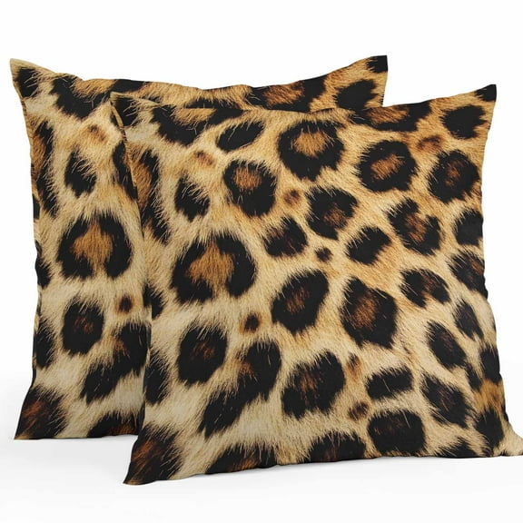 Fashion Wild Style Outdoor Pillow Covers Pack of 2 Vintage Brown Leopard Print Waterproof Throw Pillow Covers Decorative Cushion Cases for Patio Garden Tent Balcony Couch 16x16 inch