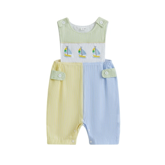 BemeyourBBs Toddler Baby Overalls Striped Sailboat Embroidery Infant Jumpsuit