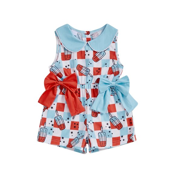 BemeyourBBs Girls Independence Day Sleeveless Doll Collar Popsicles Print Jumpsuit