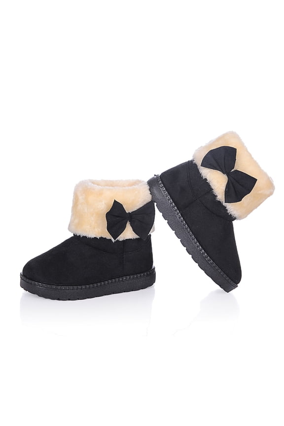 Fashion Winter Bowknot Chunky Sole Boots Kids Ankle Boots Toddler Kids Wool Lined Slippers Girls Boys Outdoor Warm Indoor Home Anti Slip Trendy Mini Boots