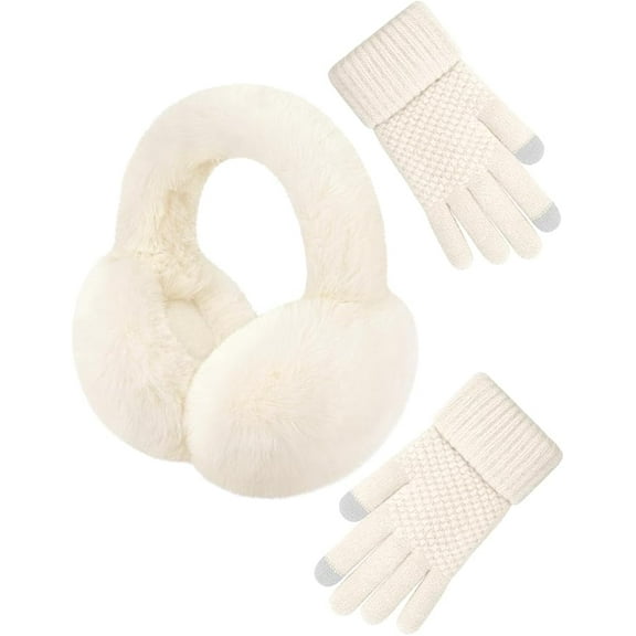 Fashion Winter Ear Muffs Gloves for Women Foldable Warm Earmuffs Faux Fur Fluffy Warmers Covers Headband Cold Weather