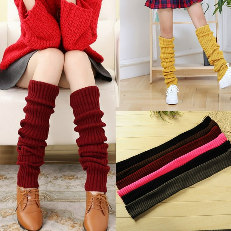 Fashion Winter Elastic Solid Color Knitted Leg Warmers Leggings Women Boot  Cover