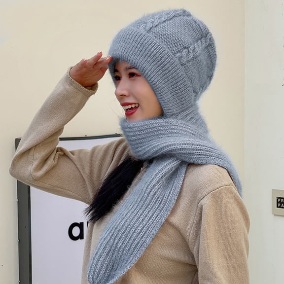 Fashion Winter Hat Scarf Set Women Beanies Caps Warm  S k u l l  Bonnet Windproof Outdoor Sports Knitting Hooded Shawl Hat