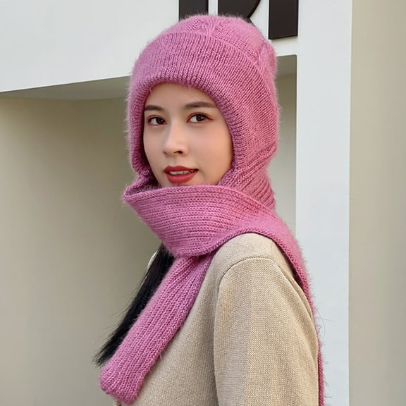 Fashion Winter Hat Scarf Set Women Beanies Caps Warm  S k u l l  Bonnet Windproof Outdoor Sports Knitting Hooded Shawl Hat