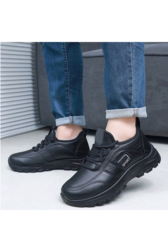 Fashion Winter Men Boots Flat Bottom Non Slip Elastic Lace Up Solid Color Plush Warm And Comfortable