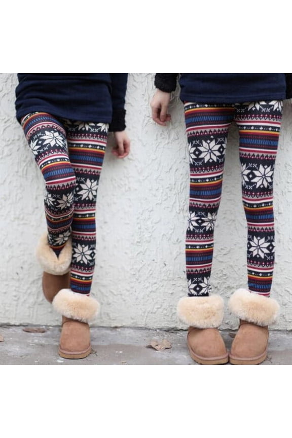 Fashion Winter Snowflake Pattern Thicken Fleece Women's Warm Tight Leggings Ninth Pants - Free Size
