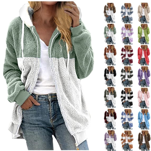 Fashion Winter Warm Coats Zipper Up Plus Size V-Neck Pullover Tops Long Sleeve Hooded Blouse Sweatshirt