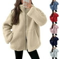 thumbnail image 1 of Fashion Winter Warm Fleece Jackets for Womens Plus Size Solid Color Faux Coats Long Sleeve Lapel Pockets Fleece Jacket Casual Trendy Outerwear, 1 of 8
