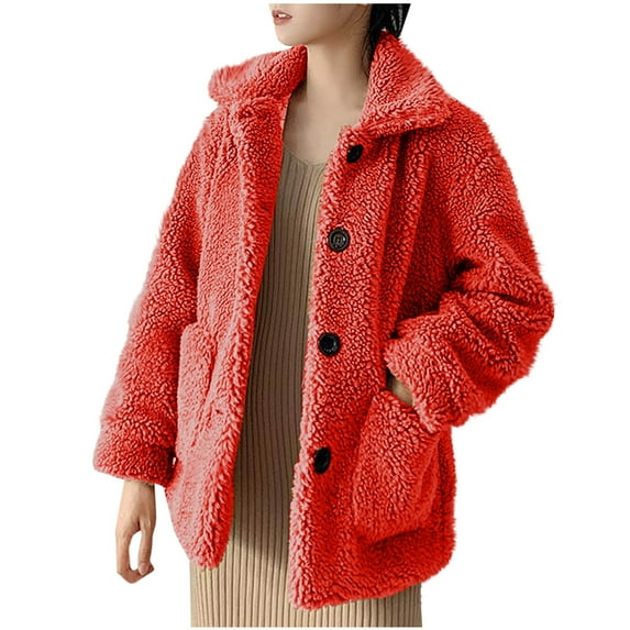 Fashion Winter Warm Fleece Jackets for Womens Plus Size Loose Long Sleeve Hoodless Casual Outwear Coat