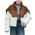 thumbnail image 1 of Fashion Winter Warm Hooded Coats for Womens Plus Size Short Down Jacket With Double Pockets Long Sleeves Without A Hat And A Flip Collar Casual Outwear, 1 of 7
