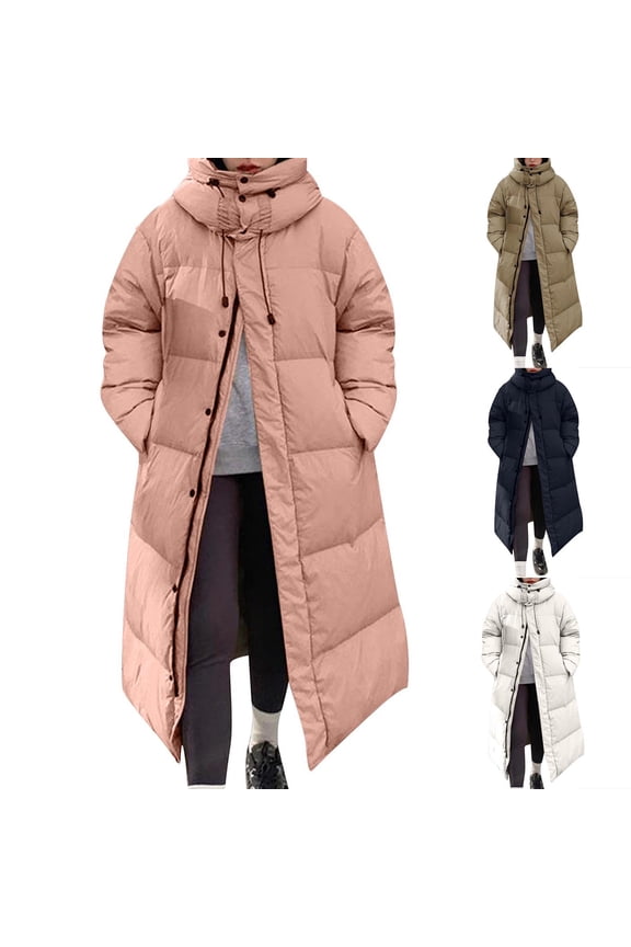 Fashion Winter Warm Hooded Coats for Womens Plus Size Solid Color Hooded Jacket Thick Jacket Long Length Over Knee Long Sleeved Jacket