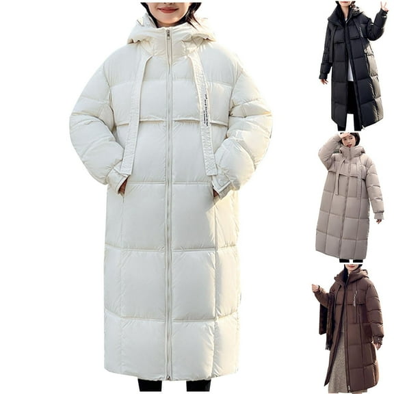 Fashion Winter Warm Hooded Coats for Womens Plus Size Casual Loose Solid Color Pocket Zippered Reversible Long Coat