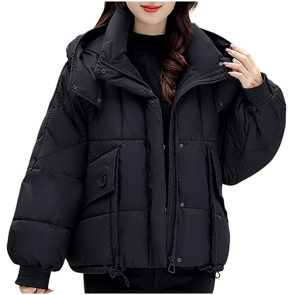 Fashion Winter Warm Hooded Coats for Womens Plus Size Casual Loose Solid Color Pocket Zippered Reversible Long Coat