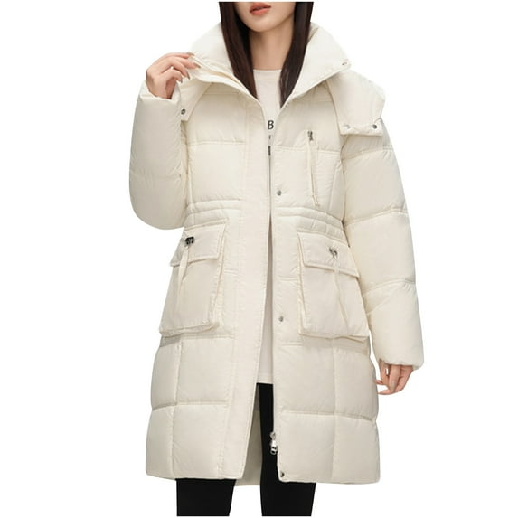 Fashion Winter Warm Hooded Coats for Womens Plus Size Long Sleeved Solid Color With Pocket Lapel Jacket