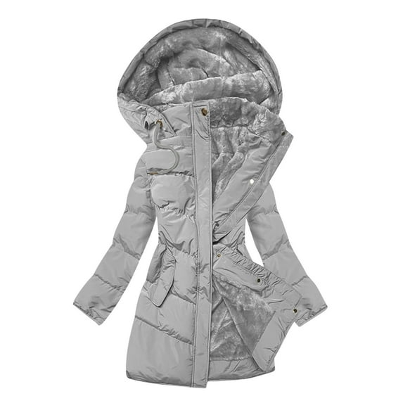 Fashion Winter Warm Hooded Coats for Womens Plus Size Solid Color Long-sleeved Hooded Fashion-padded Jacket