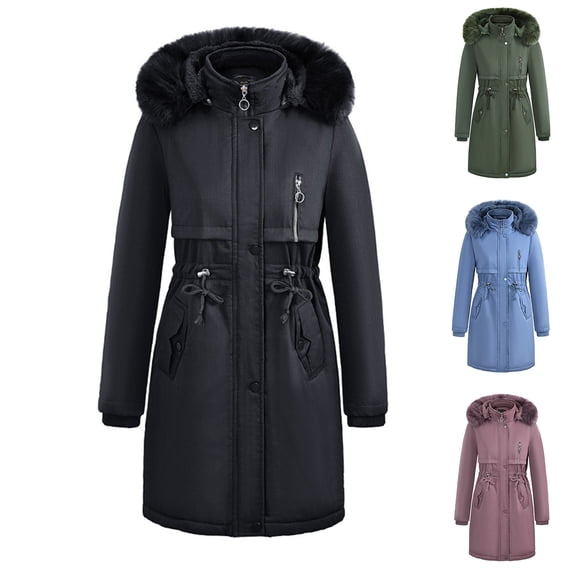 Fashion Winter Warm Hooded Coats for Womens Plus Size Solid Color Zipper Long Sleeve Hooded Pocket Sweater Coat Jacket