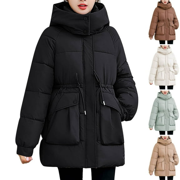 Fashion Winter Warm Hooded Coats for Womens Plus Size Zipper Up Long Sleeve Winter Thickened Coat