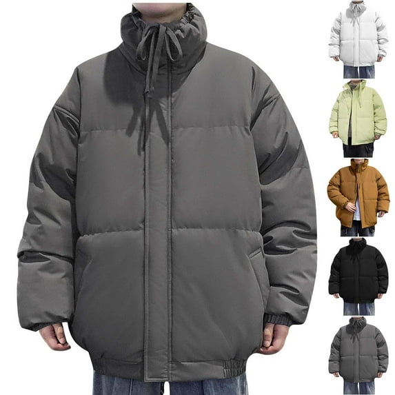 Fashion Winter Warm Jackets for Mens Plus Size Solid Color Zipper Pocket Drawstring Long Sleeved Thick Hooded Casual Cotton Jacket Clearance Under 5$!