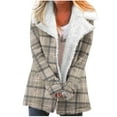 thumbnail image 1 of Fashion Winter Warm Jackets for Womens Plus Size Zip Up Plaid Printed Fashionable Long Sleeved Pocket Composite Plush Button Coat, 1 of 5