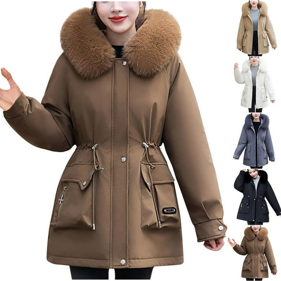Fashion Winter Warm Jackets for Womens Plus Size Casual Loose Solid Color Pocket Zippered Reversible Long Coat