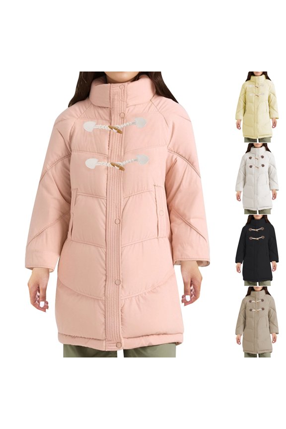 Fashion Winter Warm Jackets for Womens Plus Size Casual Style Cow Horn Buckle Long Thick Coat Jacket