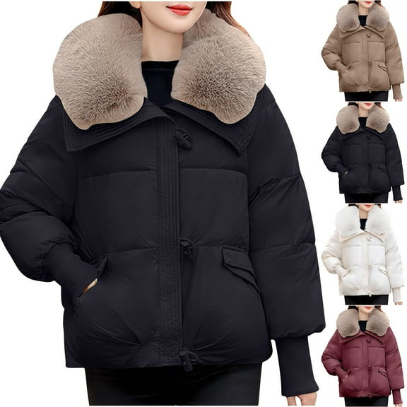 Fashion Winter Warm Jackets for Womens Plus Size Long Sleeve Hoodless Solid Color Zipper Pocket Top Casual Coat