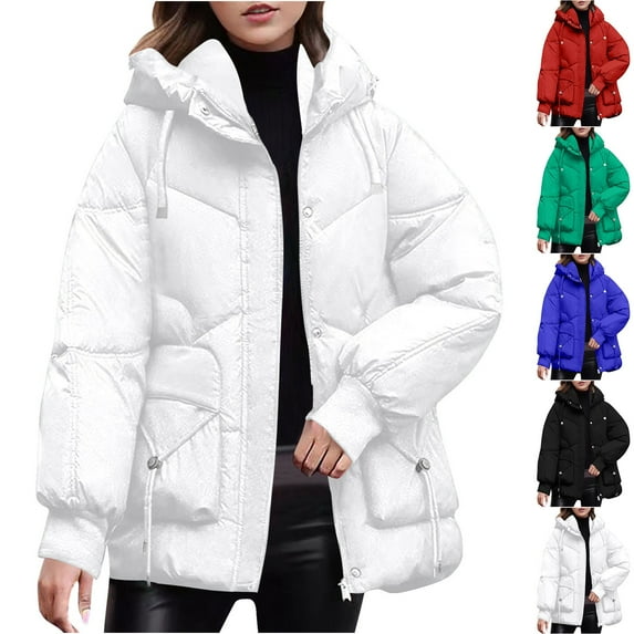 Fashion Winter Warm Jackets for Womens Plus Size Long-sleeved Hooded Pocket Solid Color Casual Jacket