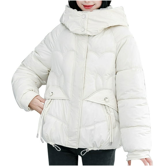 Fashion Winter Warm Jackets for Womens Plus Size Solid Color Hooded Jacket