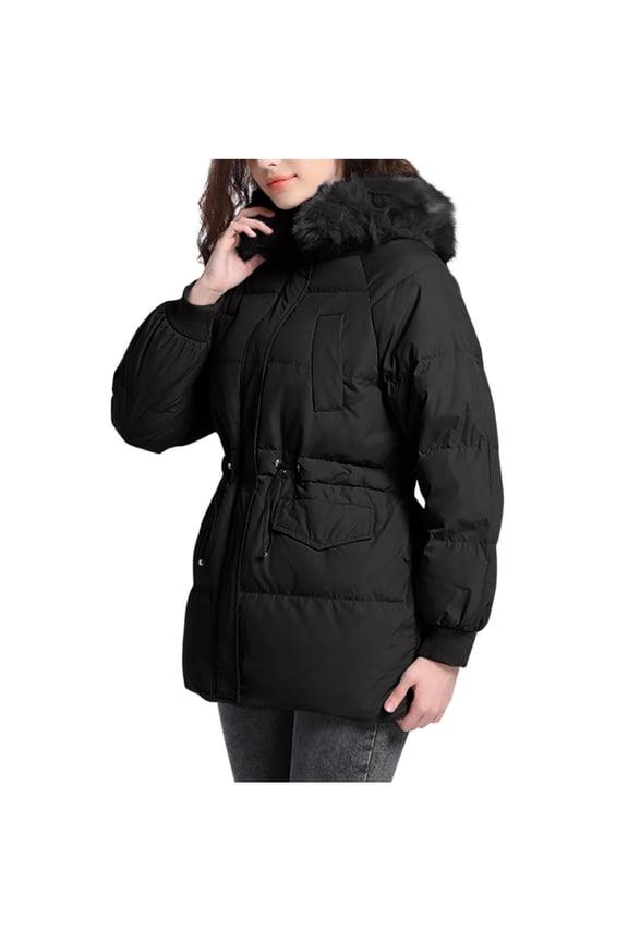 Fashion Winter Warm Jackets for Womens Plus Size Solid Color Pocket Hodded Draw Rope Keep Warm Fashion Coat