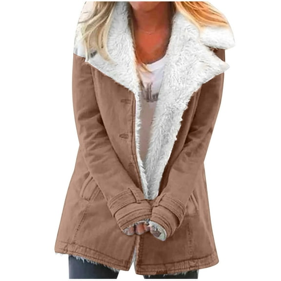 Fashion Winter Warm Jackets for Womens Plus Size Zip Up Composite Plush Button Lapels Jacket Outwear Coat