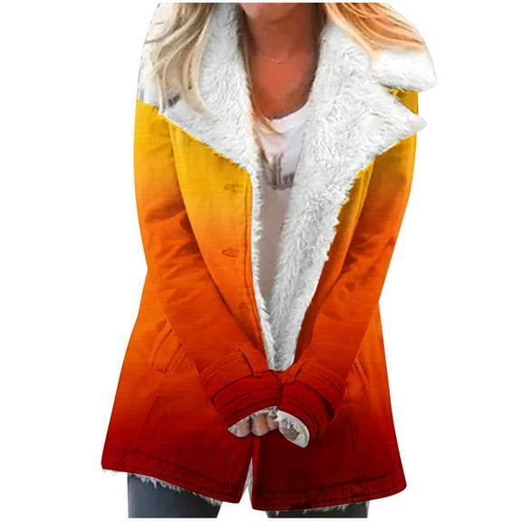 Fashion Winter Warm Jackets for Womens Plus Size Zip Up Composite Plush Button Lapels Jacket Outwear Coat