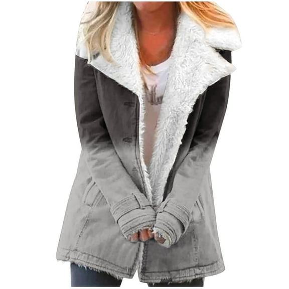 Fashion Winter Warm Jackets for Womens Plus Size Zip Up Composite Plush Button Lapels Jacket Outwear Coat