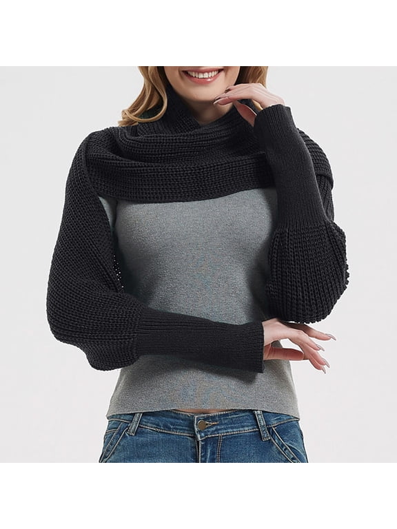 Fashion Winter Warm Solid Color Knitted Wrap Scarf Crochet Thick Shawl Cape With Sleeve For Women 1920s Womens Coat Shawl Wraps for Women Dressy Womens Fashion Open Wool Cloaks for Women Fringe Jacket