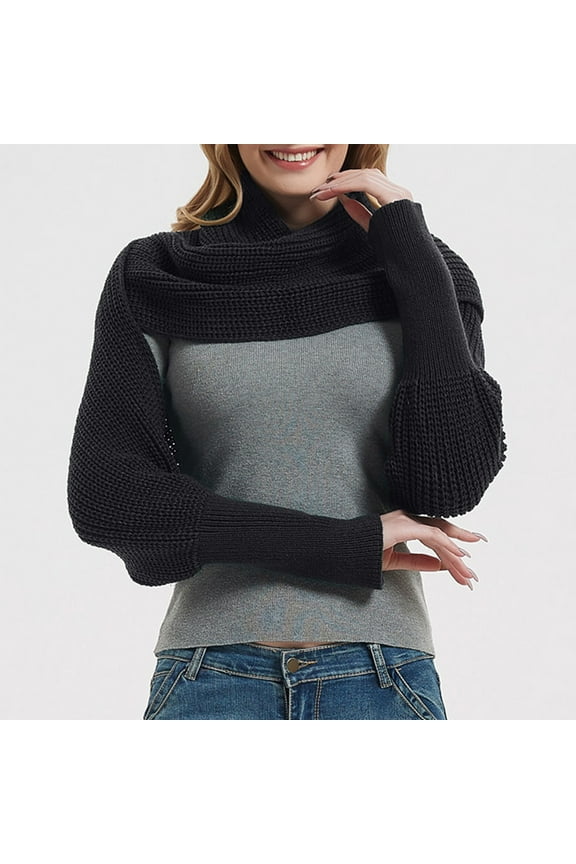 Fashion Winter Warm Solid Color Knitted Wrap Scarf Crochet Thick Shawl Cape With Sleeve For Women 1920s Womens Coat Shawl Wraps for Women Dressy Womens Fashion Open Wool Cloaks for Women Fringe Jacket