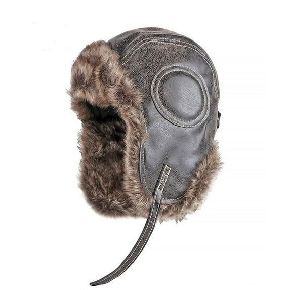 Fashion Winter Windproof Faux Leather Ear-flaps Snow Cap Bomber Hat Unisex Cap Men Hat Pilot Hat COFFEE