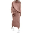 thumbnail image 1 of Fashion Winter Women 2 Piece Ribbed Knitted Wool Sweater Turtleneck Set Elegant Casual Long Skirt Suit Outfit, 1 of 2