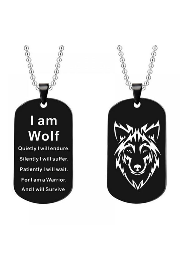 Fashion Wolf Pendant Necklace Dog Tag Double-Sided Jewelry Gifts for Him Boyfriend Husband Women Men Lovers Birthday Gifts