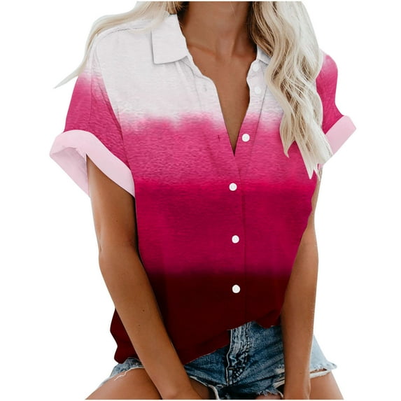 Fashion Woman Causal Button Solid Blouse Short Sleeve T-Shirt Summer Tops Button Down Shirts for Women