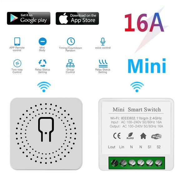 16A MINI Wifi Smart Switch Supporte 2-way control Timer Wireless Switches Smart Home Automation Compatible with Tuya Alexa Google Home
