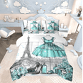 thumbnail image 1 of Fashion Woman Dress Bed in a Bag 7 Piece Modern Bedding Sets Twin Eiffel Tower Comforter Set with Sheets Teal Dress Perfume Print Bed Set Romantic Makeup Themed Sheets, 1 of 5