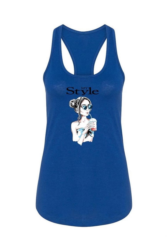 Fashion Woman Drinking Juice Tank Women -Image by Shutterstock, Female Large