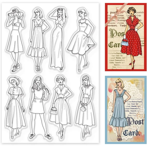 Fashion Woman Silicone Clear Stamp Lady and Vintage Dress Transparent Silicone Stamp People Rubber Stamp for Scrapbook Journal Card Making