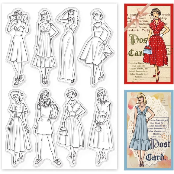 Fashion Woman Silicone Clear Stamps Lady and Vintage Dress Transparent Silicone Stamp People Rubber Stamp for Scrapbook Journal Card Making
