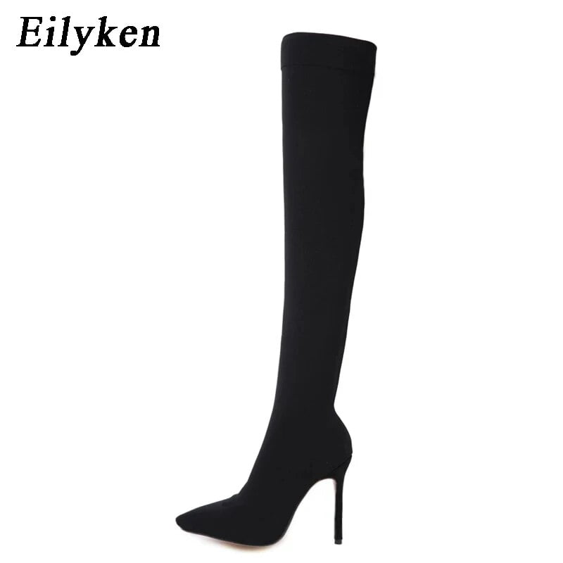 Knitted Round-Toe Sock Boots — High Heel Booties Women
