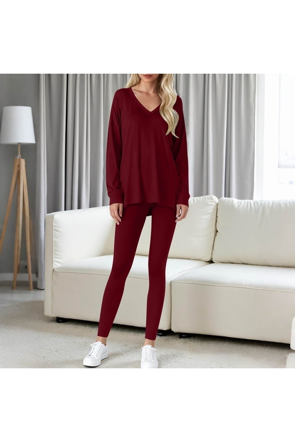 Fashion Woman V Neck Solid Ruched Long Sleeve Blouse And Elastic Waist Pocket Long Pants Sets