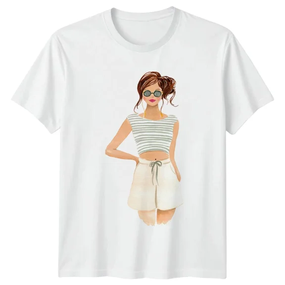 Fashion Woman Watercolor Graphic Tee Mens Womens Summer Lifestyle Top