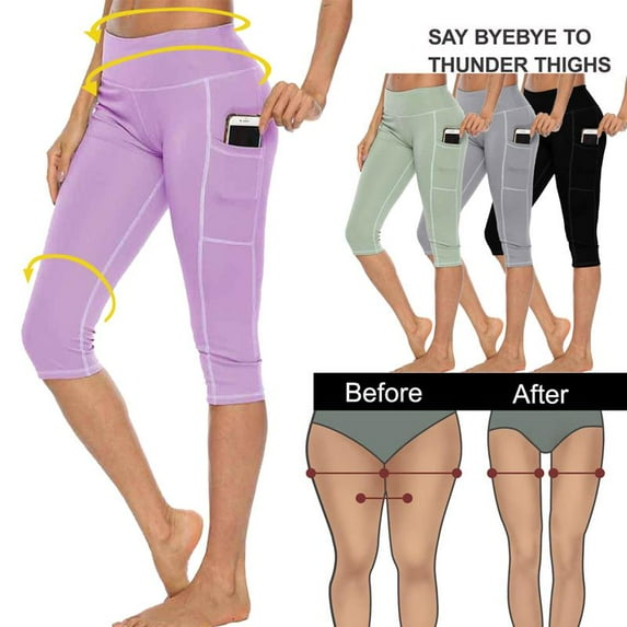 Fashion Woman Workout Capri Leggings Side Pocket High Waist Running Yoga Pants For Women