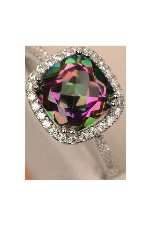 Fashion Women 925 Silver Jewelry Mystic Topaz Wedding Engagement Ring